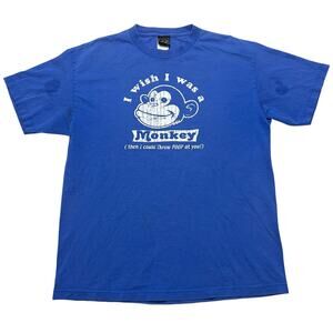 Vintage Y2K Anchor Blue ‘I Wish I Was a Monkey’ Graphic Comical T-Shirt - size L